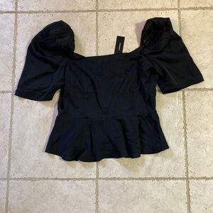 NWT Lulus Living Lavishly Black Puff Sleeve Peplum Top Size L